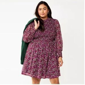 NWOT Draper James RSVP Burgundy Floral Smocked Dress Size 2X